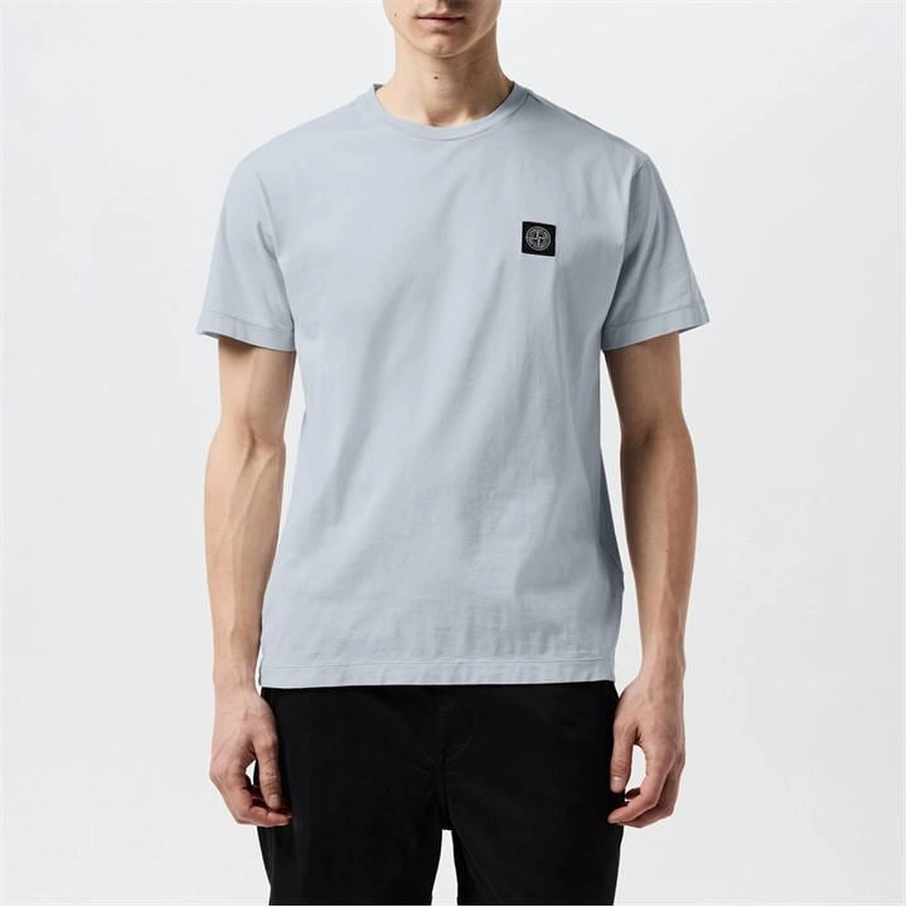 Stone Island Men'S Cotton Compass Logo Patch T-Shirt - Blue